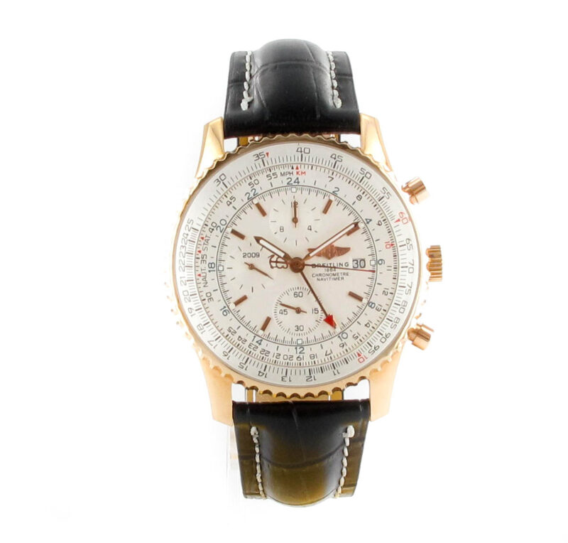 Breitling Old Navitimer rotgold weiss mit Leder schwarz – Bild 3