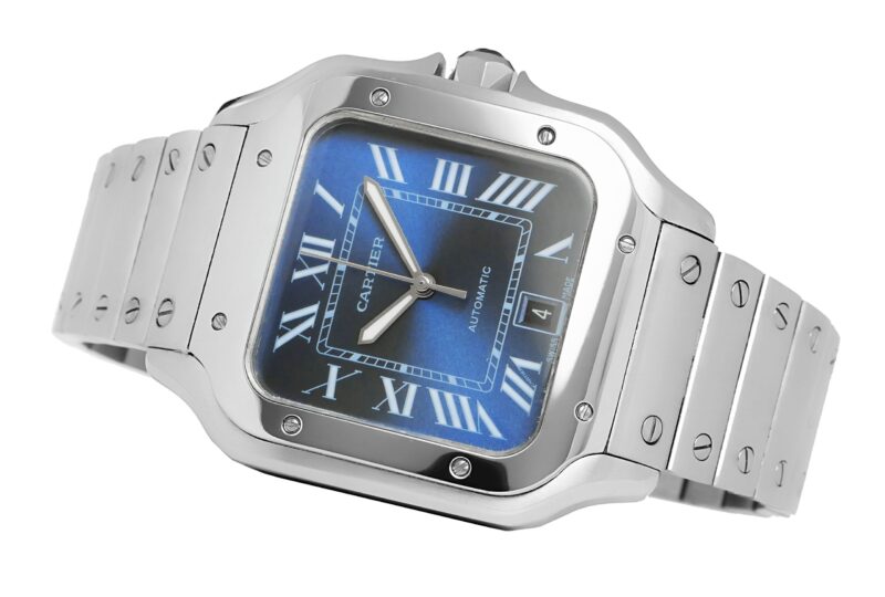 Cartier Santos de Cartier Grosses Modell Stahl Blau – Bild 4