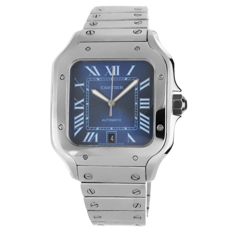 Cartier Santos de Cartier Grosses Modell Stahl Blau – Bild 3