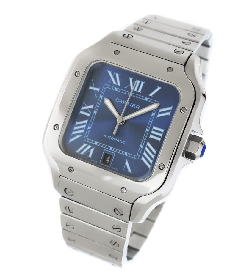 Cartier Santos de Cartier Grosses Modell Stahl Blau – Bild 7