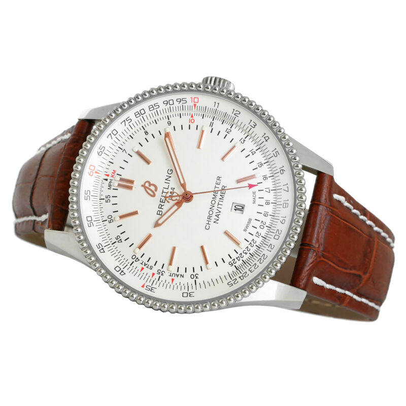 Breitling Automatic Navitimer 46mm weisses Zifferblatt Leder – Bild 6