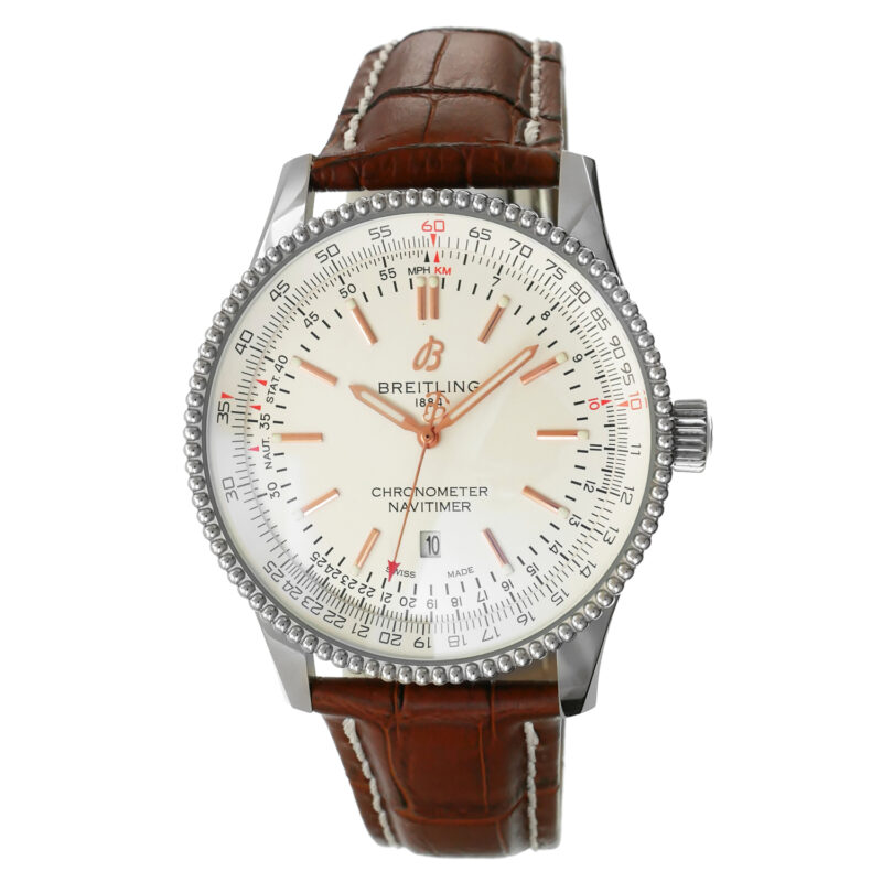 Breitling Automatic Navitimer 46mm weisses Zifferblatt Leder – Bild 3