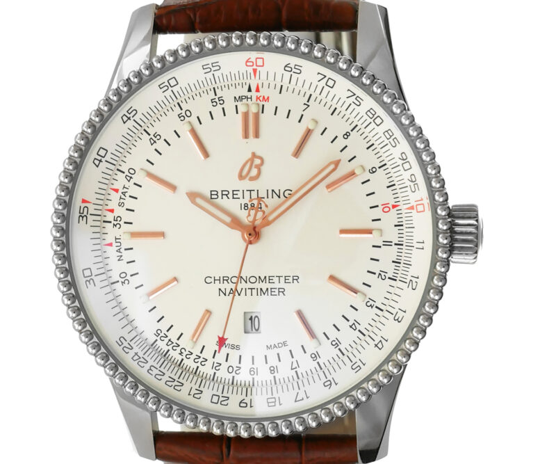 Breitling Automatic Navitimer 46mm weisses Zifferblatt Leder