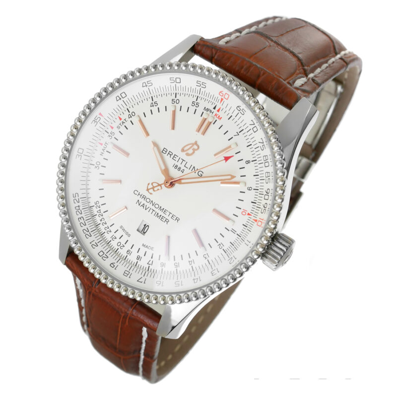 Breitling Automatic Navitimer 46mm weisses Zifferblatt Leder – Bild 9