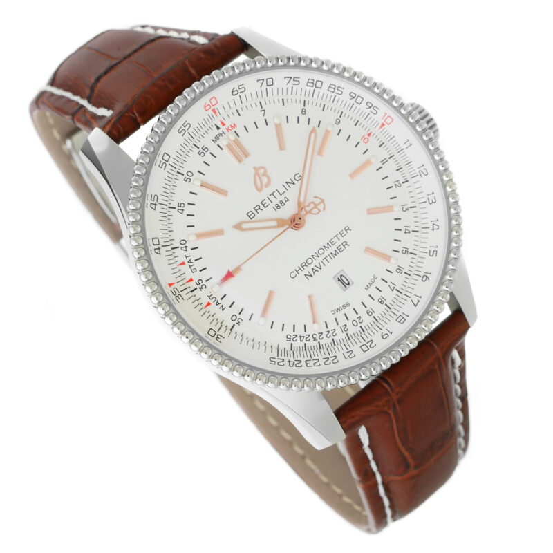 Breitling Automatic Navitimer 46mm weisses Zifferblatt Leder – Bild 10
